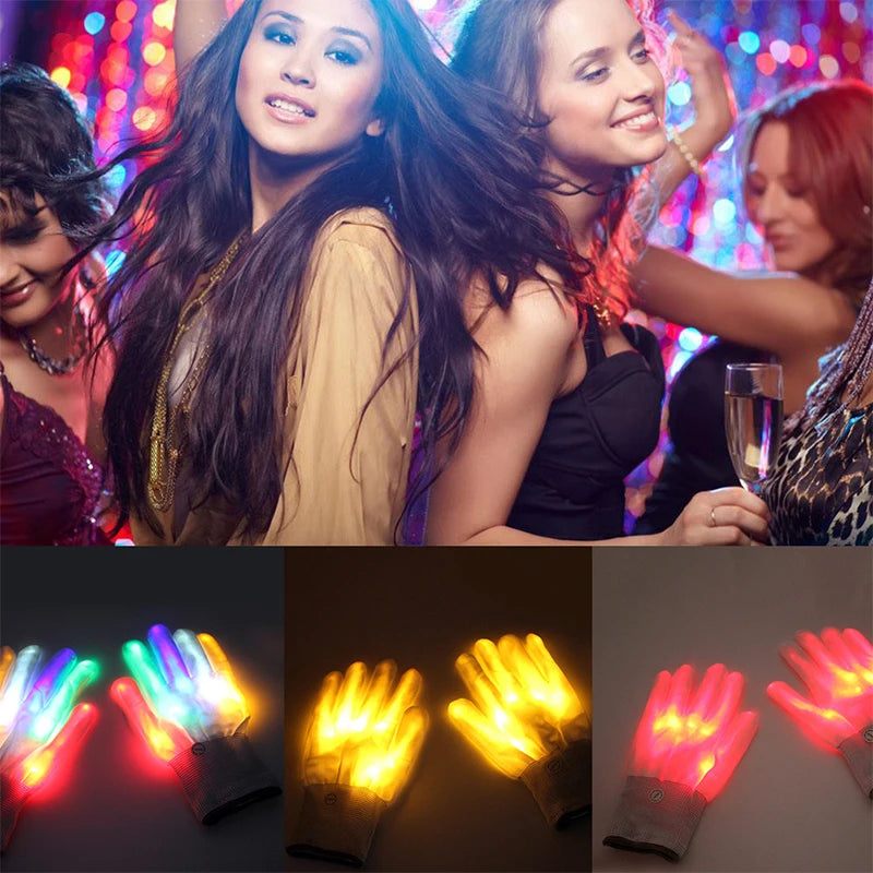 LED Flashing Skull Gloves, Perfect for Halloween and Parties, Showcasing Colorful Lighting Effects