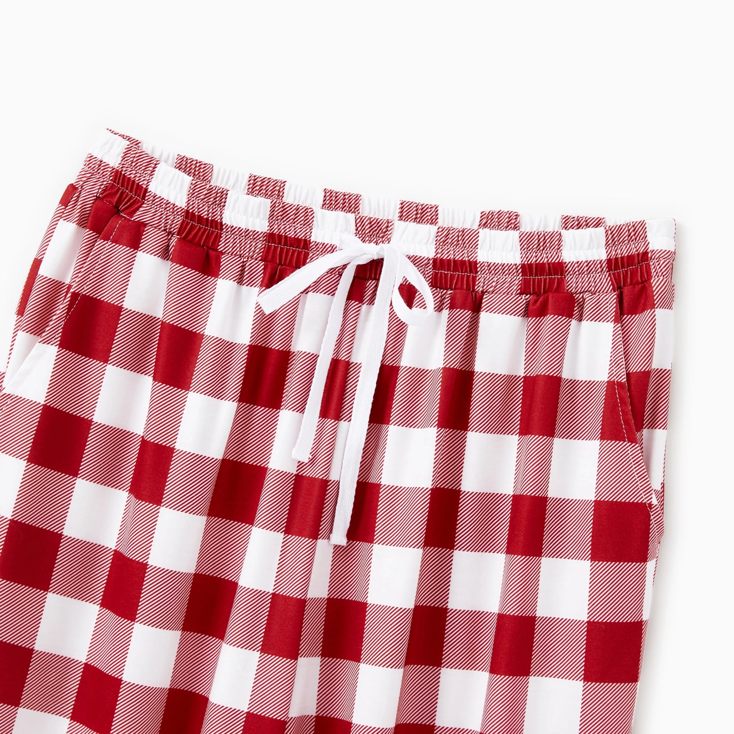 Christmas  Pajamas Sets Family Matching Red White Checkered Plaid Drawstring and Pockets