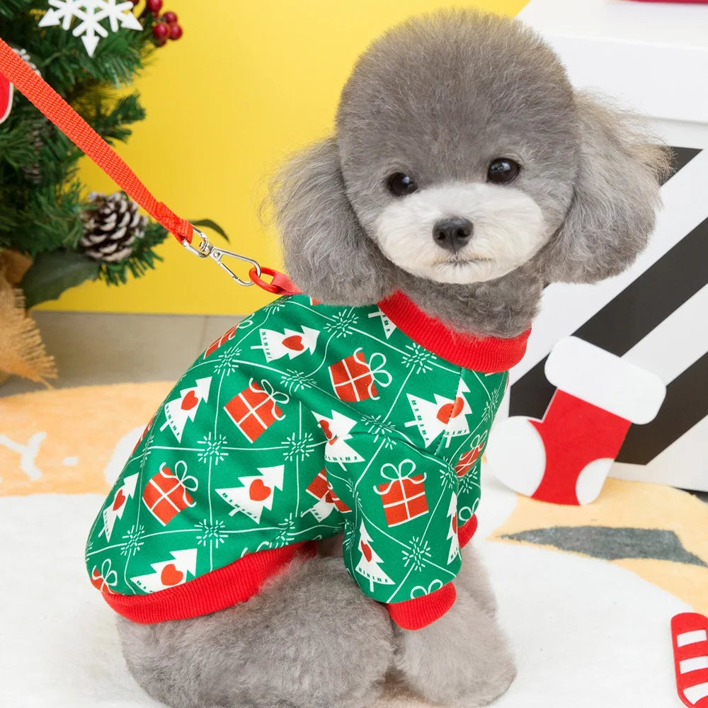 Christmas Dog Clothes Puppy Cat T-shirt Clothes Cute Christmas Tree Pattern Pet Clothing Winter New Year Clothes Costume Yorkies