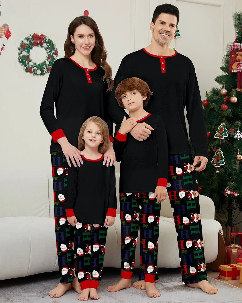 2024 Christmas Family Matching Pajamas Set with Santa Cartoon Print, Suitable for the Whole Family and Pet