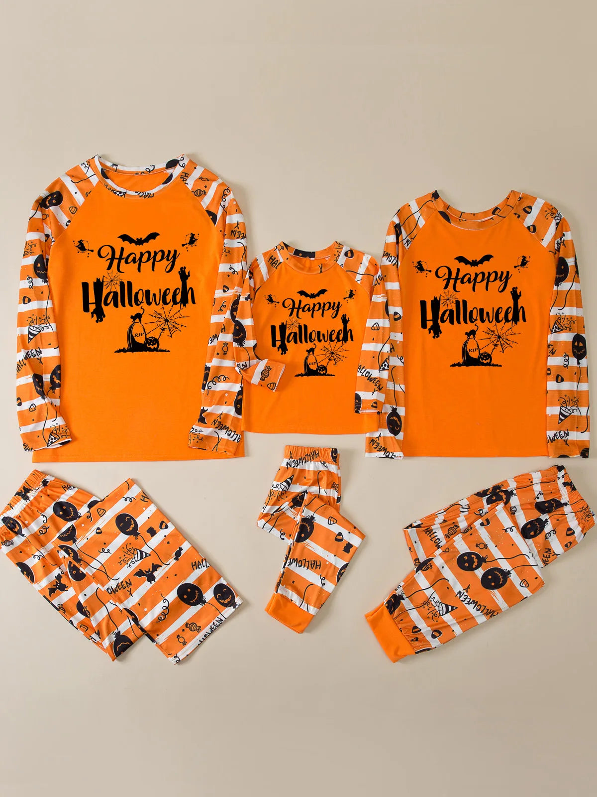 New Halloween Family Pajamas Fashion Orange Grimace Pattern  Family Matching Outfits Parent Mother Kids Festival Home Clothes