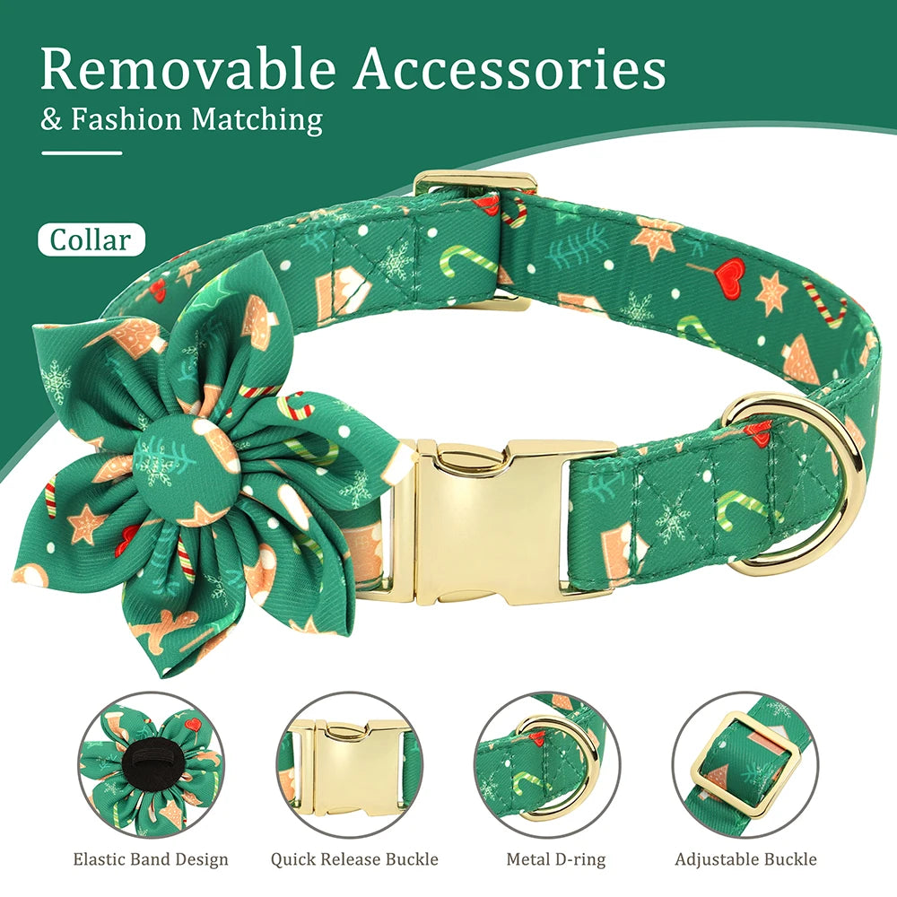 3pcs/set Dog Harness Collar Leash Set Christmas Gift Set for Dogs Cute Flower Accessory Dogs Christmas Collar for Chihuahua Pug