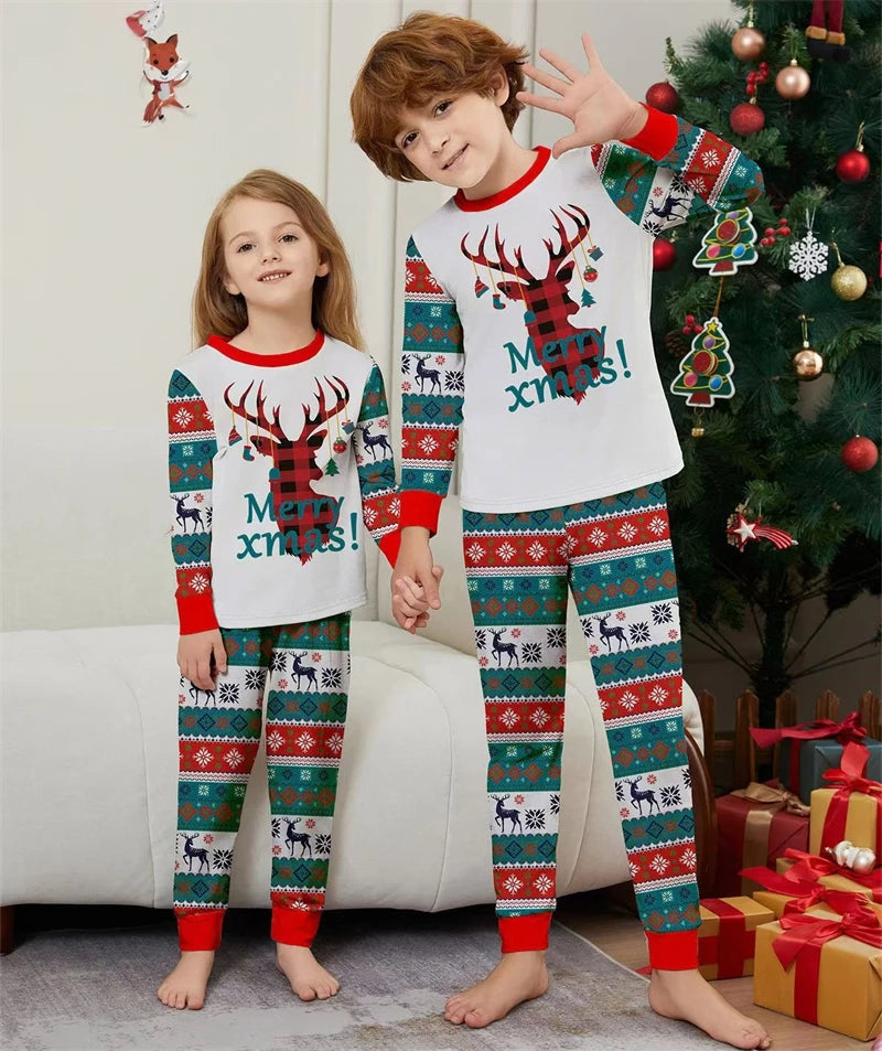 2024 Christmas Family Matching Pajamas – Cute Deer and Stripes for Parents & Kids