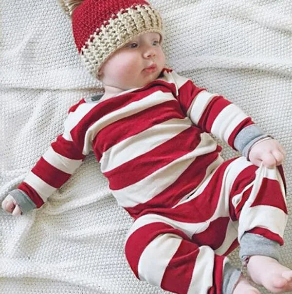 Christmas Family Matching Pajamas Set for Mom, Kids, and Baby – Cute Striped Sleepwear for Xmas