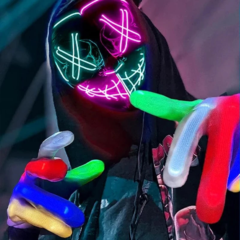 LED Flashing Skull Gloves, Perfect for Halloween and Parties, Showcasing Colorful Lighting Effects