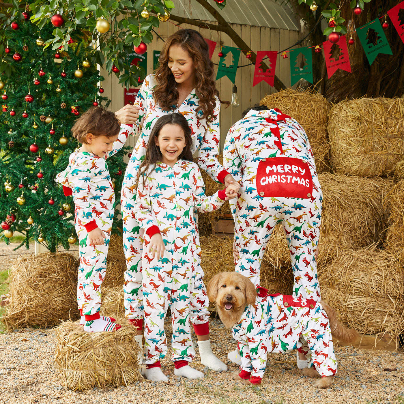 Christmas Dinosaur Print Family Matching Hooded Onesies Pajama  Cozy Sets