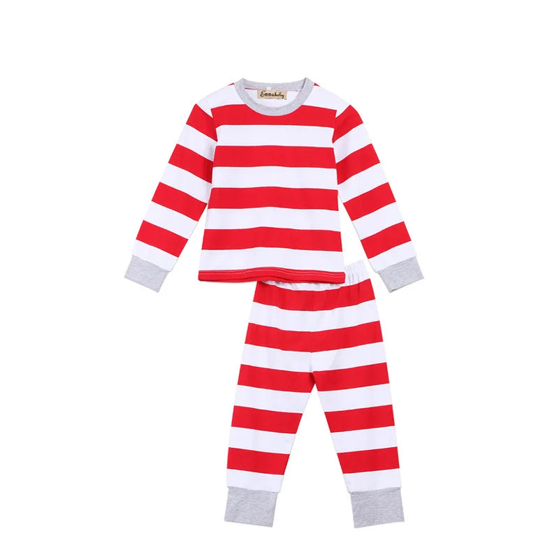 Christmas Family Matching Pajamas Set for Mom, Kids, and Baby – Cute Striped Sleepwear for Xmas