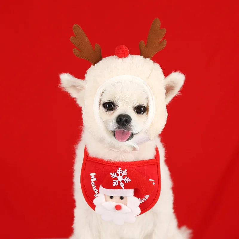 Christmas Pet Hat Cute Antlers Saliva Towel for Dog Cat Dress Up Supplies Lovely Design  Autumn and Winter Clothes Pet Accessory