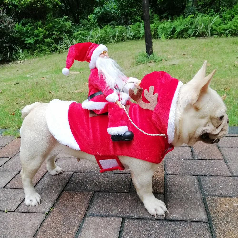 Creative Christmas Dog Costume Funny Christmas Santa Claus Riding on Dog Pet Cat Holiday Outfit Clothes Dressing Xmas