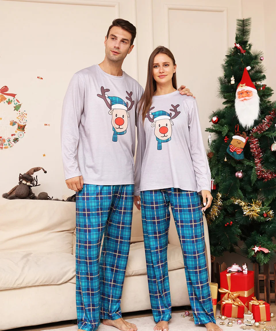 Xmas Pajamas Outfits Family Matching 2024 New Year Elk Plaid Printed 2PCS Pyjamas Pants Print Adult Kids Baby Christmas Clothing