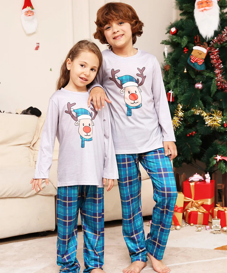 Xmas Pajamas Outfits Family Matching 2024 New Year Elk Plaid Printed 2PCS Pyjamas Pants Print Adult Kids Baby Christmas Clothing