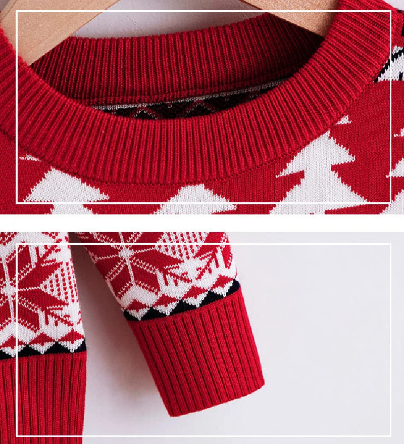 2024 Christmas Knit Sweater Boys Girls Party Pullover Cotton Clothes Kids Slouchy Soft  Autumn Winter Warm Knitwear 2-7 Years