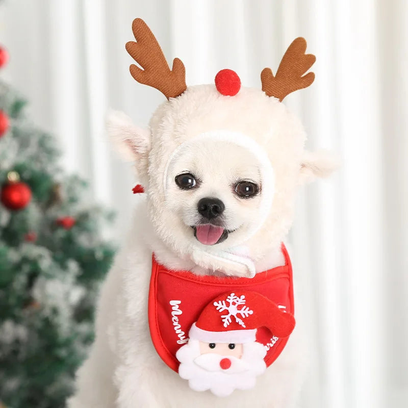 Christmas Pet Hat Cute Antlers Saliva Towel for Dog Cat Dress Up Supplies Lovely Design  Autumn and Winter Clothes Pet Accessory