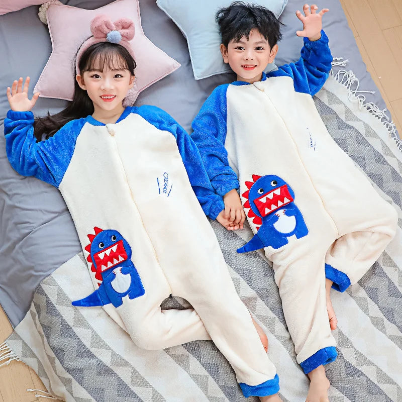 Girls Pajamas Sets Boy Pajamas Children Thick Warm Flannel Dinosaur Kids Sleepwear Winter Girl Home Suit Jumpsuits Twins Clothes