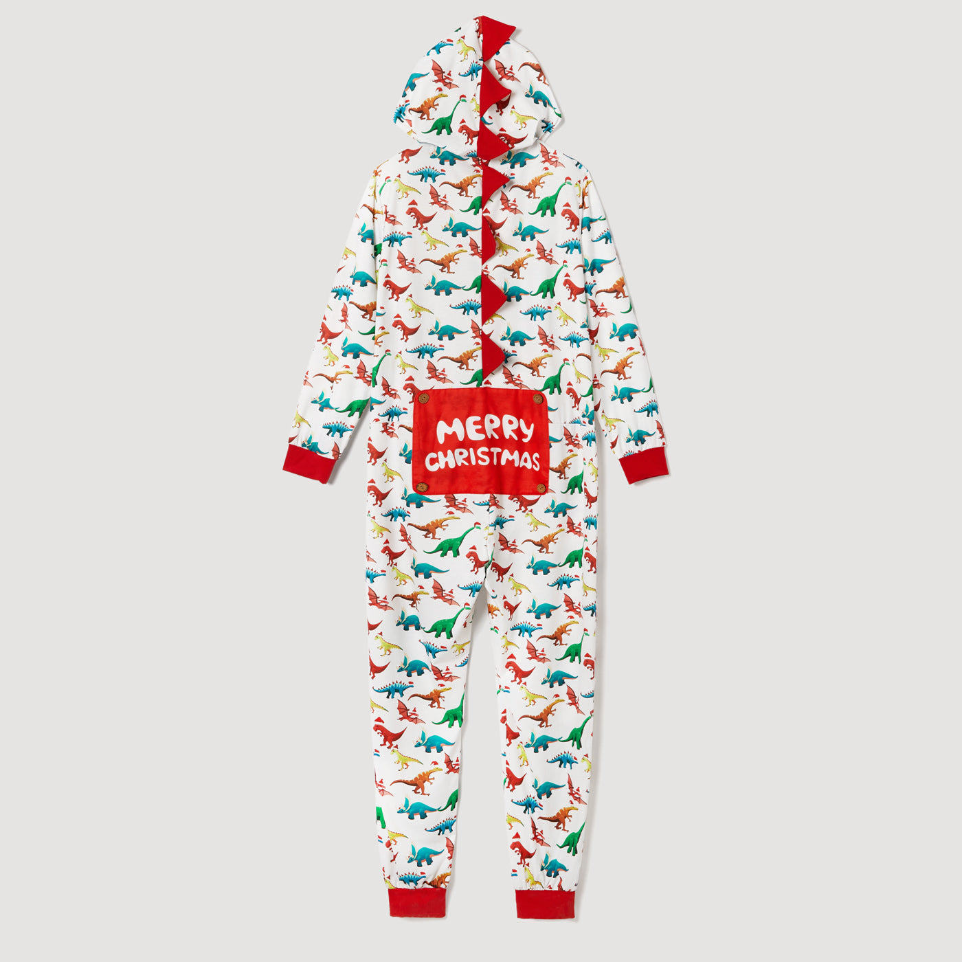 Family matching Christmas dinosaur print hooded onesies pajamas sets, featuring a fun design for kids and adults.