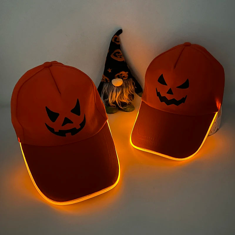 LED Light Up Baseball Hat - Flashing Pumpkin Cap for Halloween, Rave Parties, and Cosplay Costumes