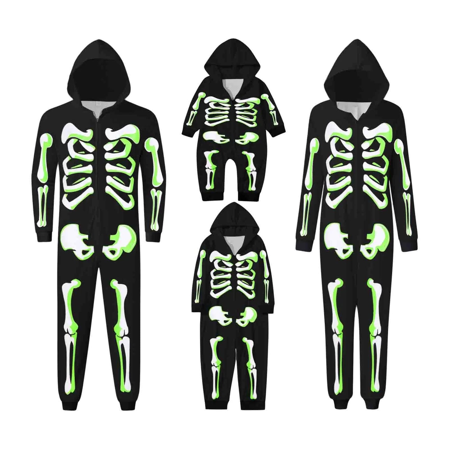 Halloween Parent-Child Skeleton Print Jumpsuit with Zipper Hood