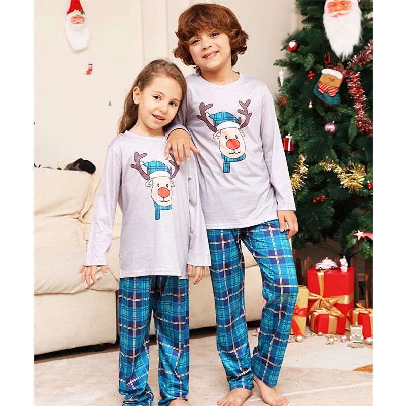 Xmas Pajamas Outfits Family Matching 2024 New Year Elk Plaid Printed 2PCS Pyjamas Pants Print Adult Kids Baby Christmas Clothing