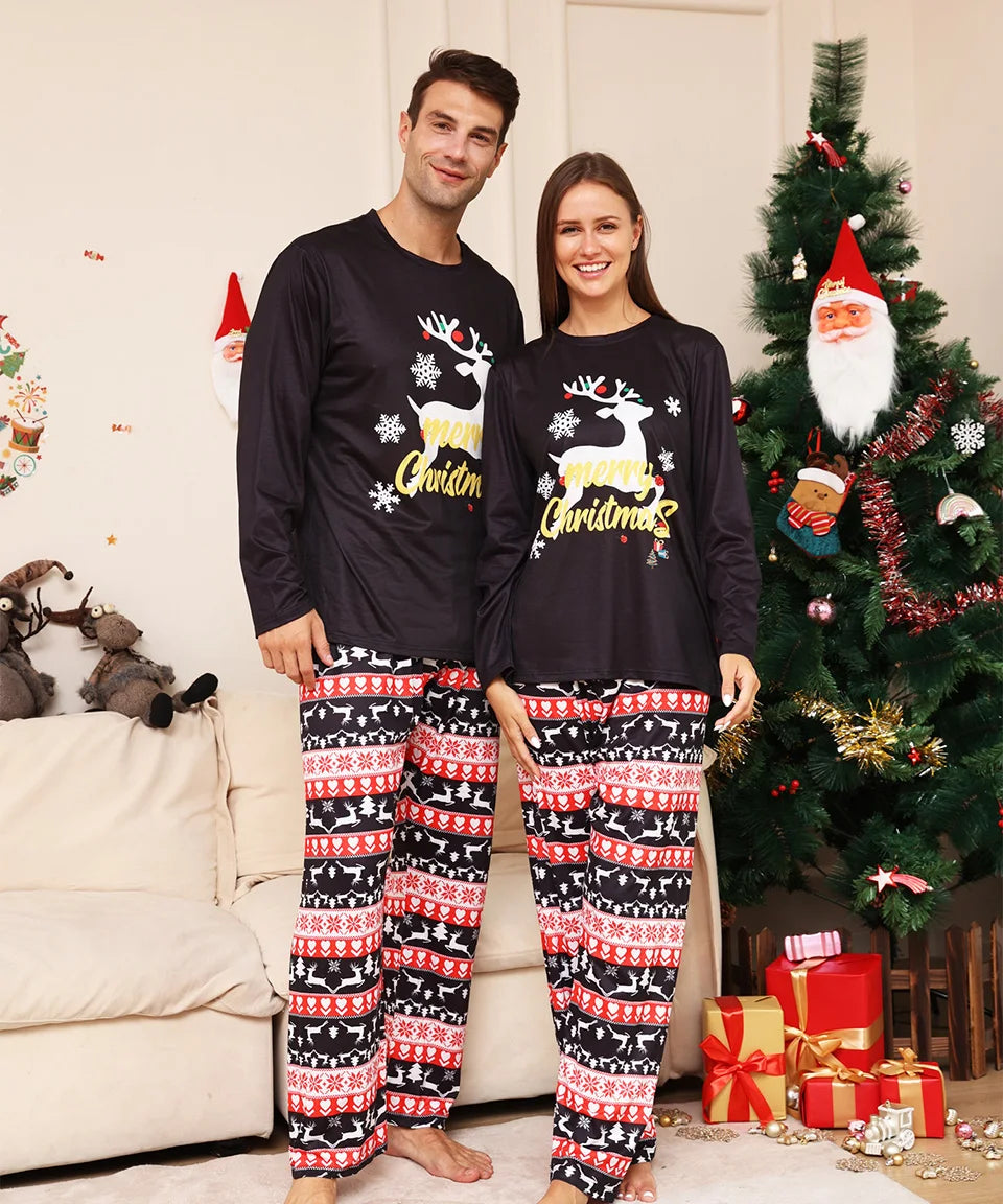 Family Matching Christmas Pajamas 2024 Adult Kids Xmas Outfit Set Mother Daughter Tops+Pants 2PCS Sleepwear Pyjamas Dog Clothes