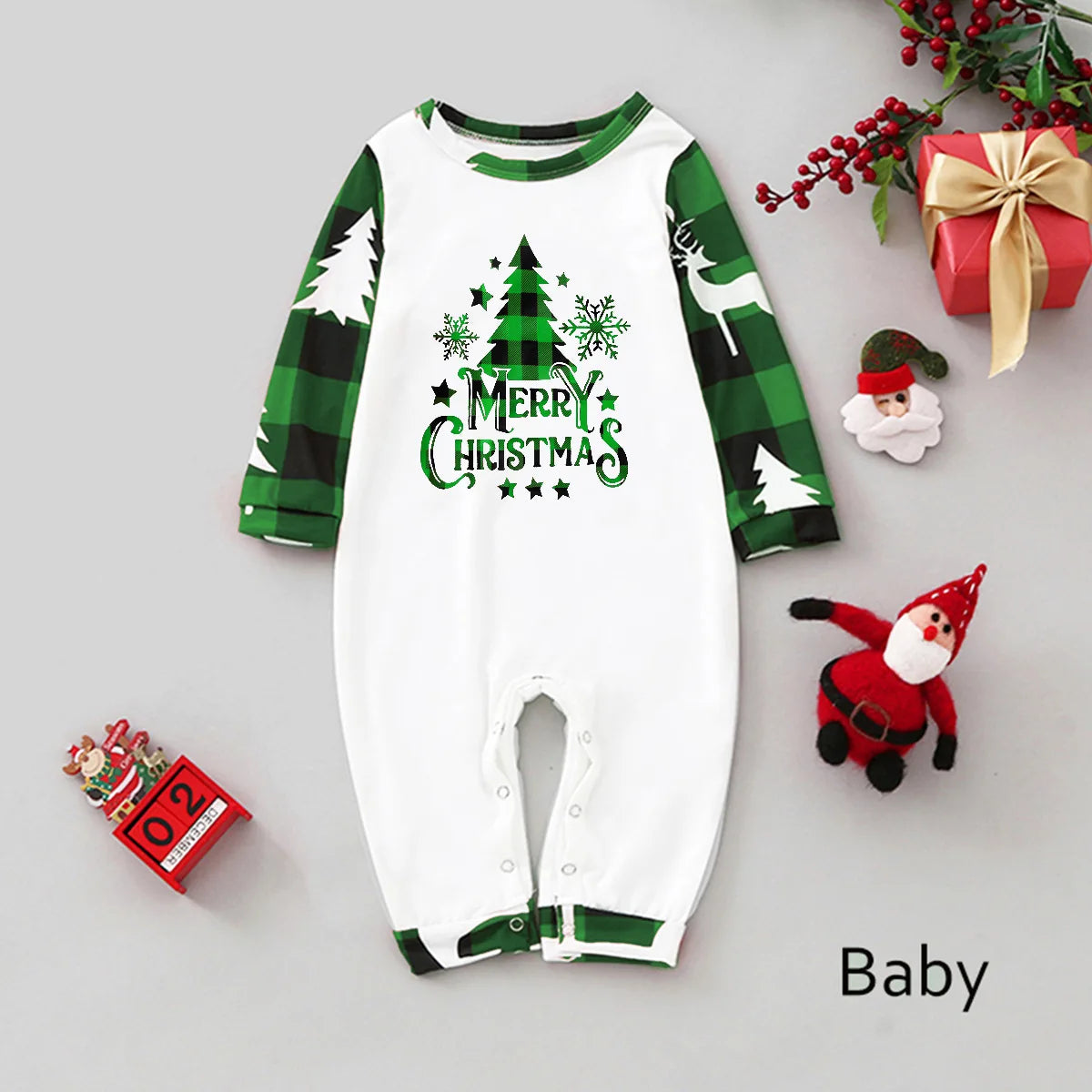 Christmas Family Matching Pajama Set, Mom Dad Kids 2-Piece Sleepwear, Baby Rompers