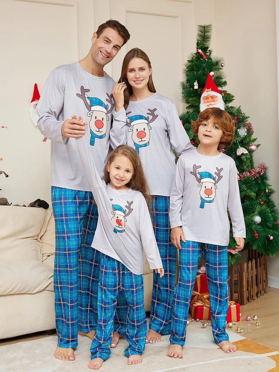 Xmas Pajamas Outfits Family Matching 2024 New Year Elk Plaid Printed 2PCS Pyjamas Pants Print Adult Kids Baby Christmas Clothing