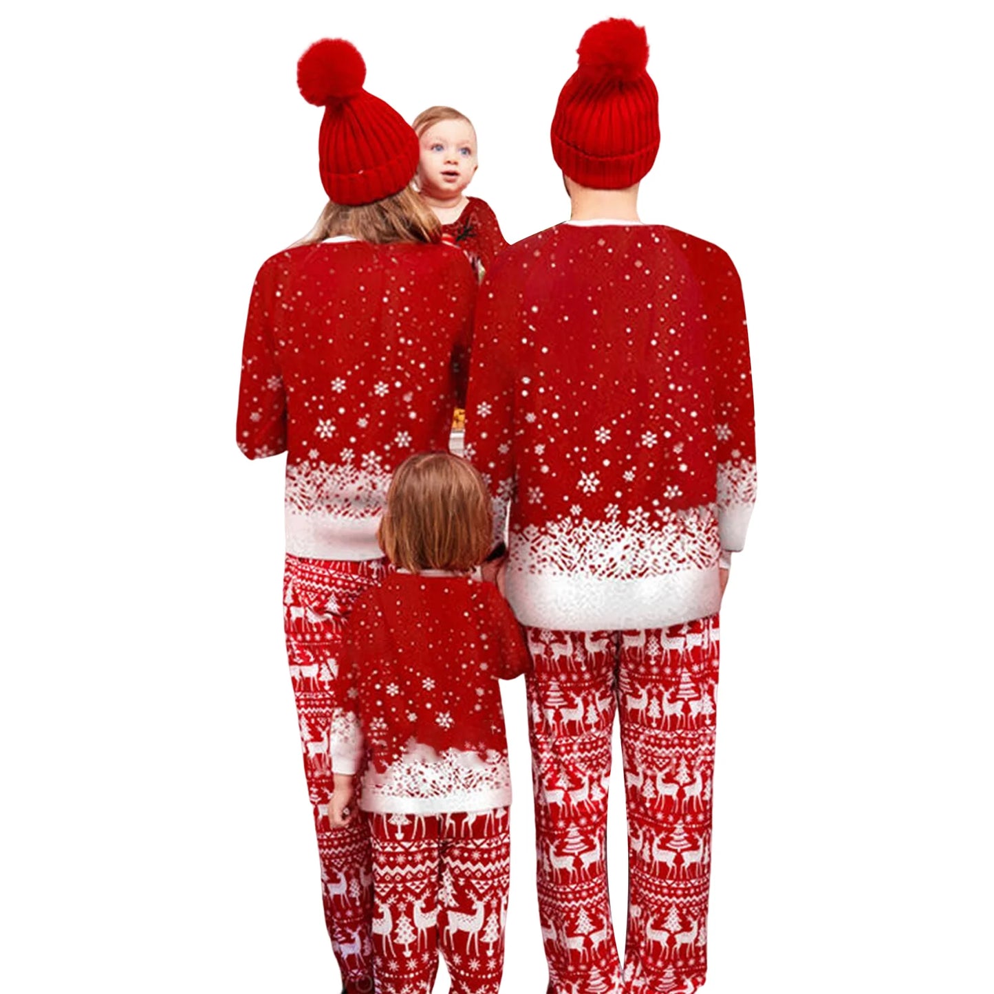 Matching Family Christmas Pajamas Outfit Long Sleeve Deer Snowflake Print Pullover Pants Set for Adult Kids