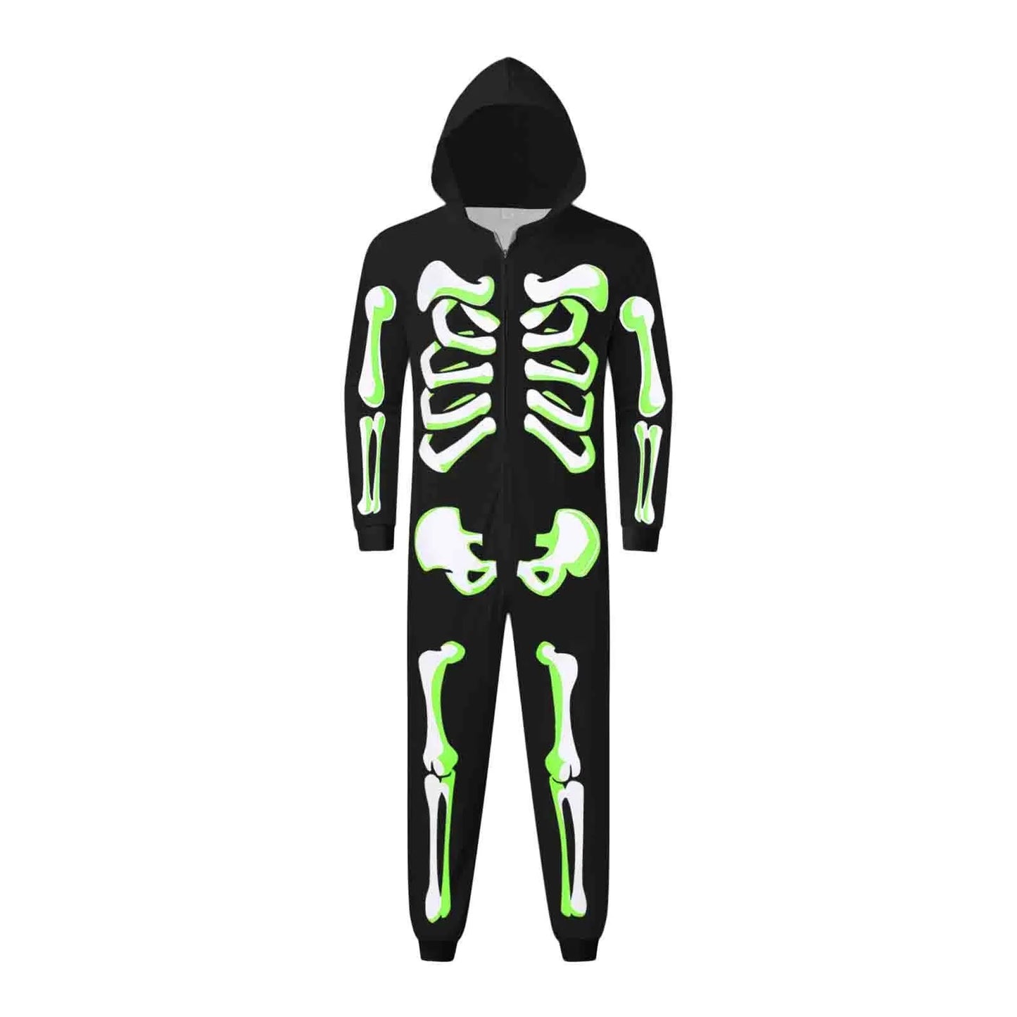 Halloween Parent-Child Skeleton Print Jumpsuit with Zipper Hood