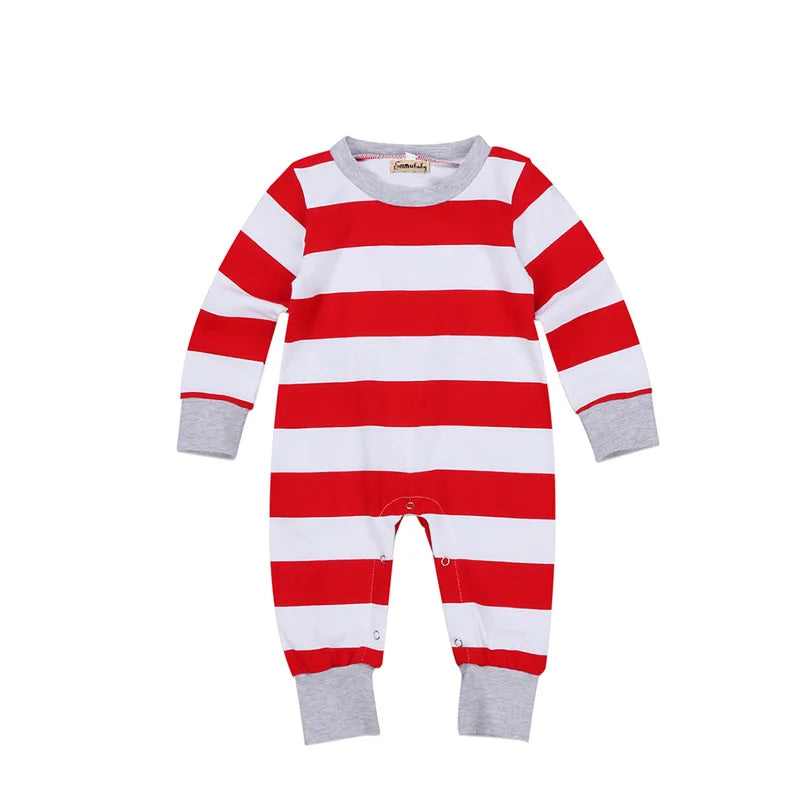 Christmas Family Matching Pajamas Set for Mom, Kids, and Baby – Cute Striped Sleepwear for Xmas