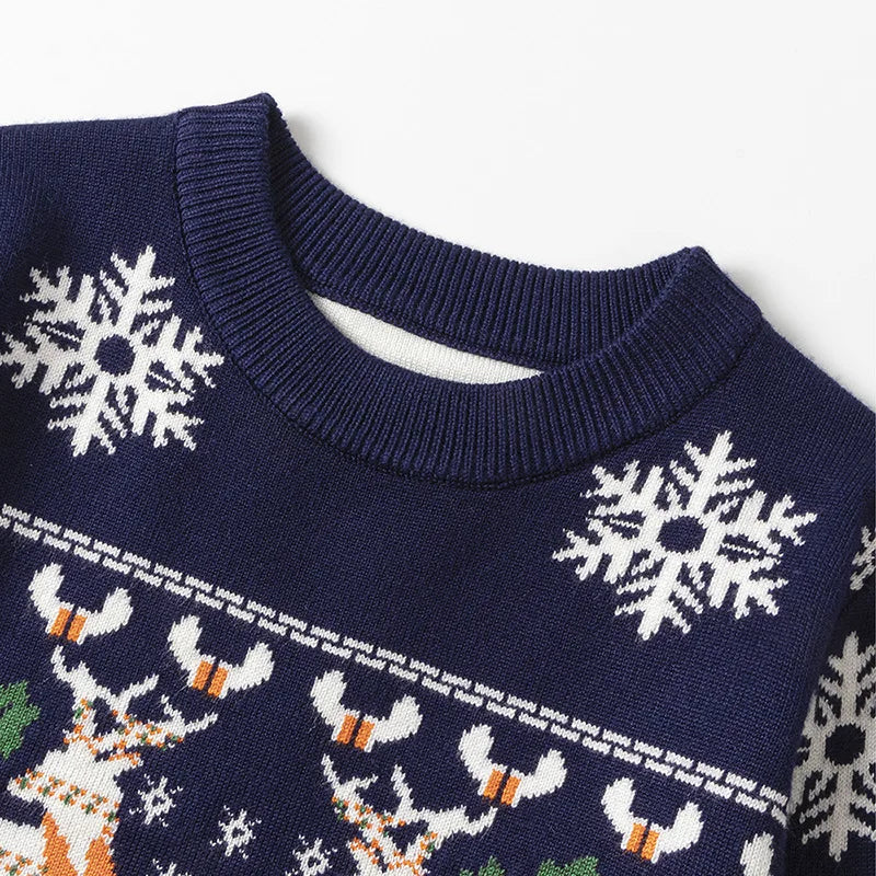 2023 Christmas Print Sweater Boys Girls Knit Pullover Cotton Clothes Autumn Winter Xmas Kids Slouchy Soft Wool Clothing Knitwear