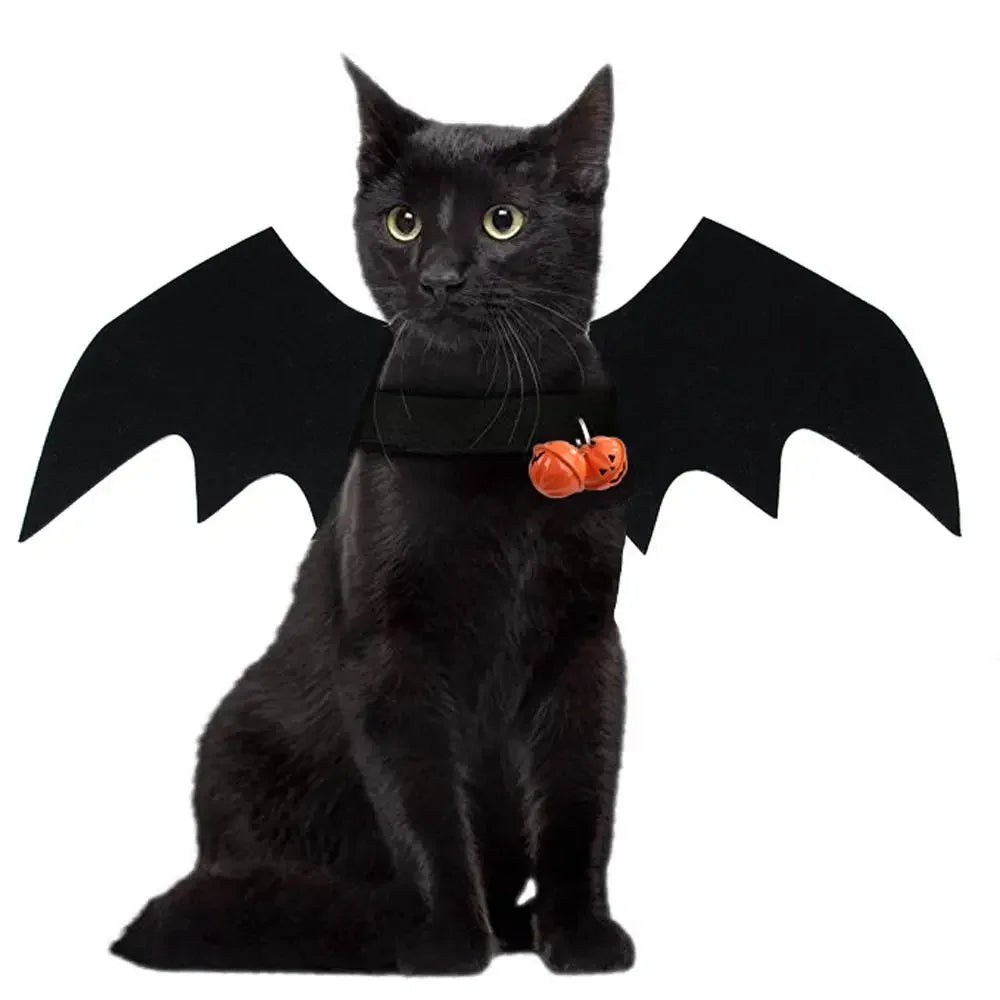 Halloween Small Pets Clothes Hat Bat Wings Funny Cat Dog Cosplay Costume Artificial Wing with Pumpkin Bells Halloween Supplies