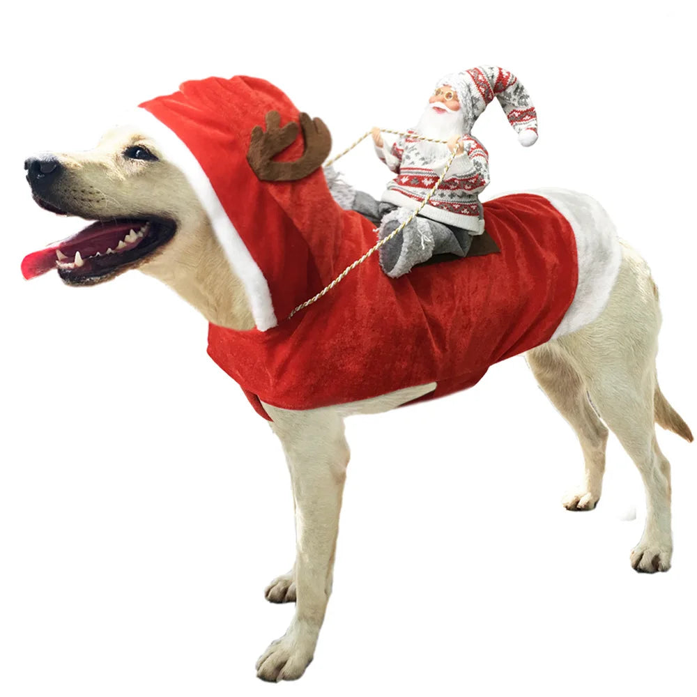 Creative Christmas Dog Costume Funny Christmas Santa Claus Riding on Dog Pet Cat Holiday Outfit Clothes Dressing Xmas