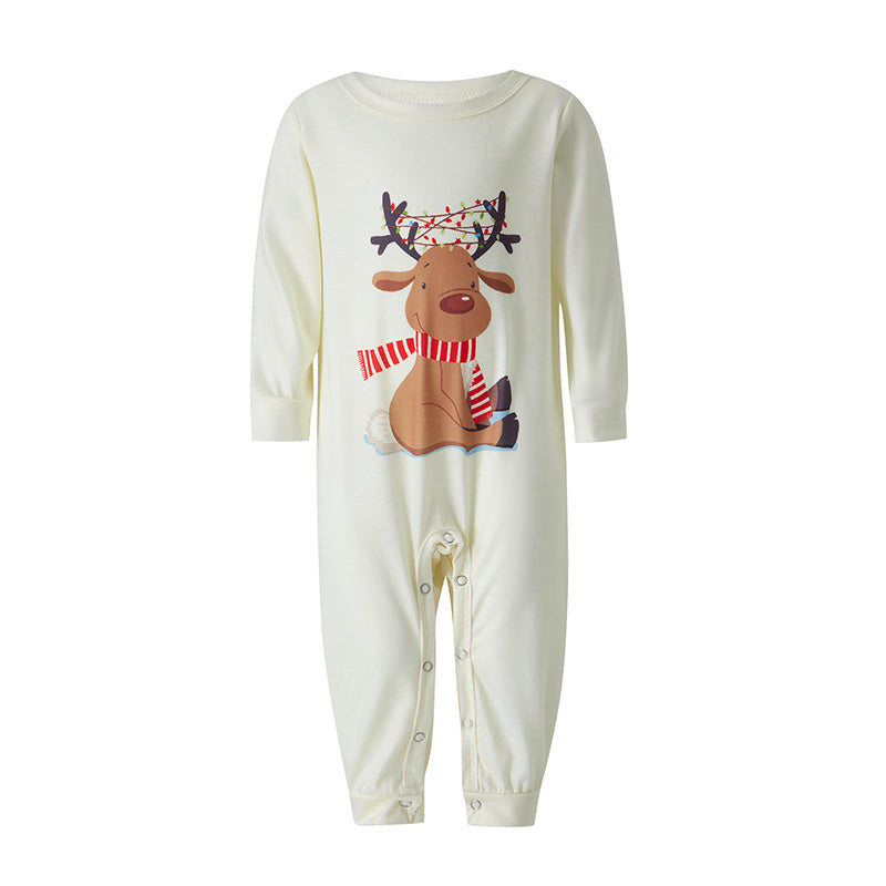 Family Christmas Pajamas Matching Set, Elk Print Long-Sleeve Tops with Plaid Pants Sleepwear Set for Adult, Kid, Baby, Dog