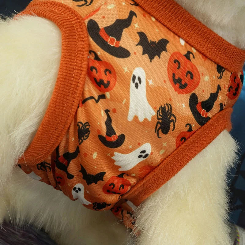 Halloween Dog Clothes with Pumpkin Print Funny Pet Dress Chihuahua Yorkie Clothing Bow Mesh Party Clothing Cat Costume Dog Dress