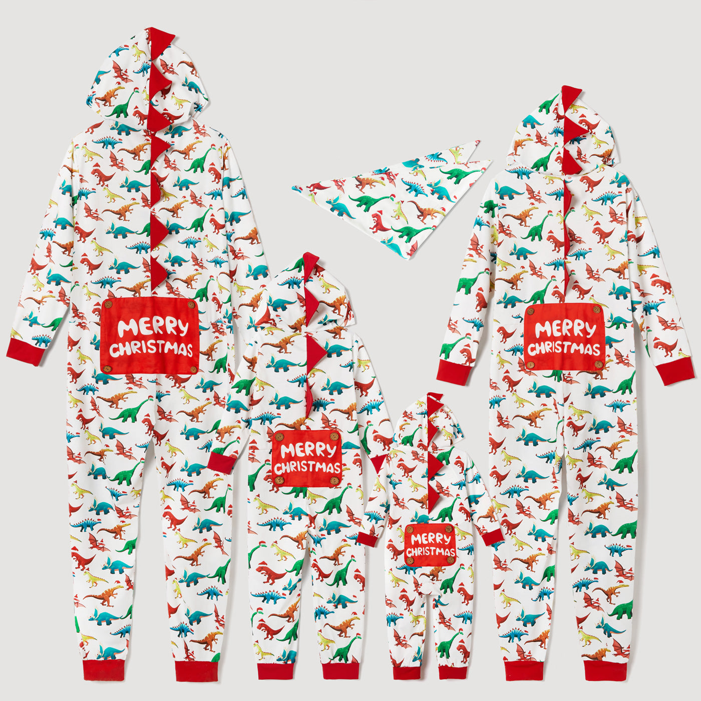 Christmas Dinosaur Print Family Matching Hooded Onesies Pajama  Cozy Sets