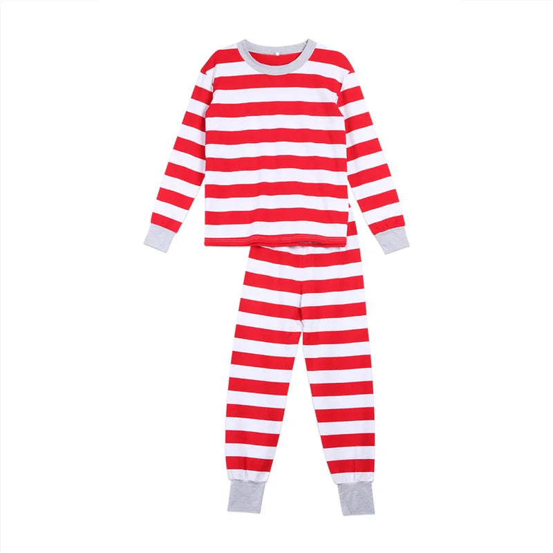 Christmas Family Matching Pajamas Set for Mom, Kids, and Baby – Cute Striped Sleepwear for Xmas