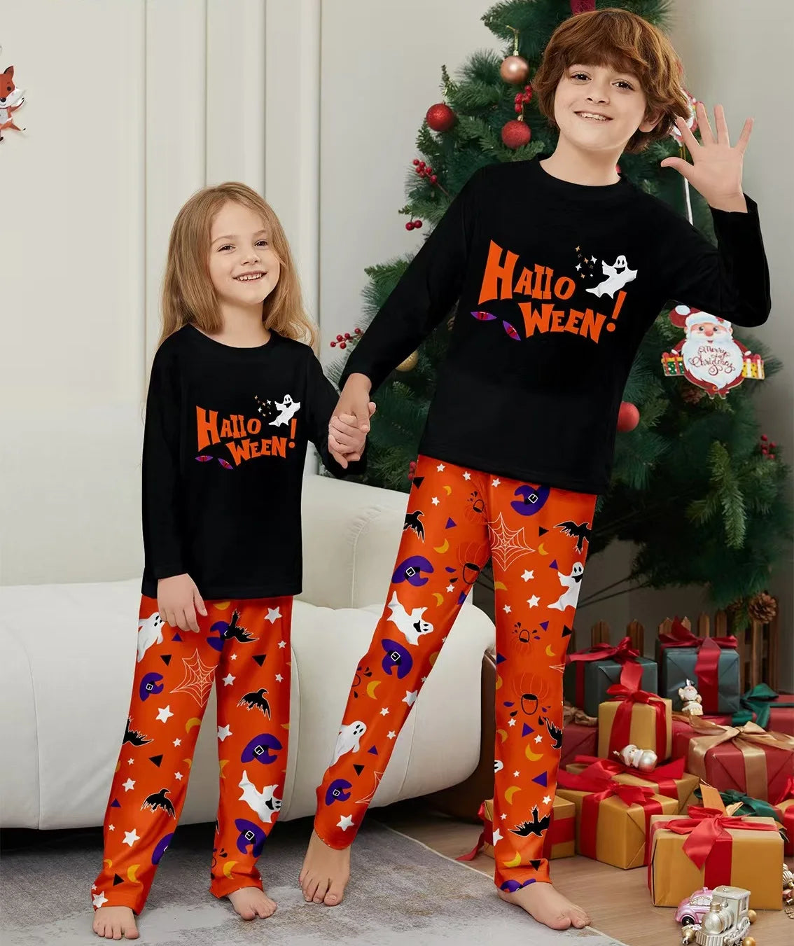 2024 Halloween Family Matching Pajamas Sets Long Sleeve Father Mother Children Nightwear Daddy Mommy and Me Pj's Clothes