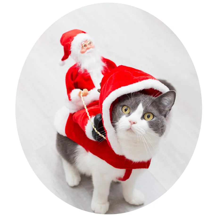 Creative Christmas Dog Costume Funny Christmas Santa Claus Riding on Dog Pet Cat Holiday Outfit Clothes Dressing Xmas