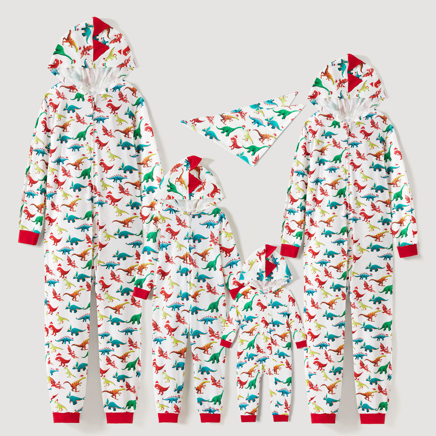 Christmas Dinosaur Print Family Matching Hooded Onesies Pajama  Cozy Sets