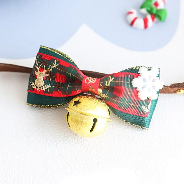 Festive Christmas Pet Collar Bow Tie | Adorable Holiday Accessory for Dogs & Cats