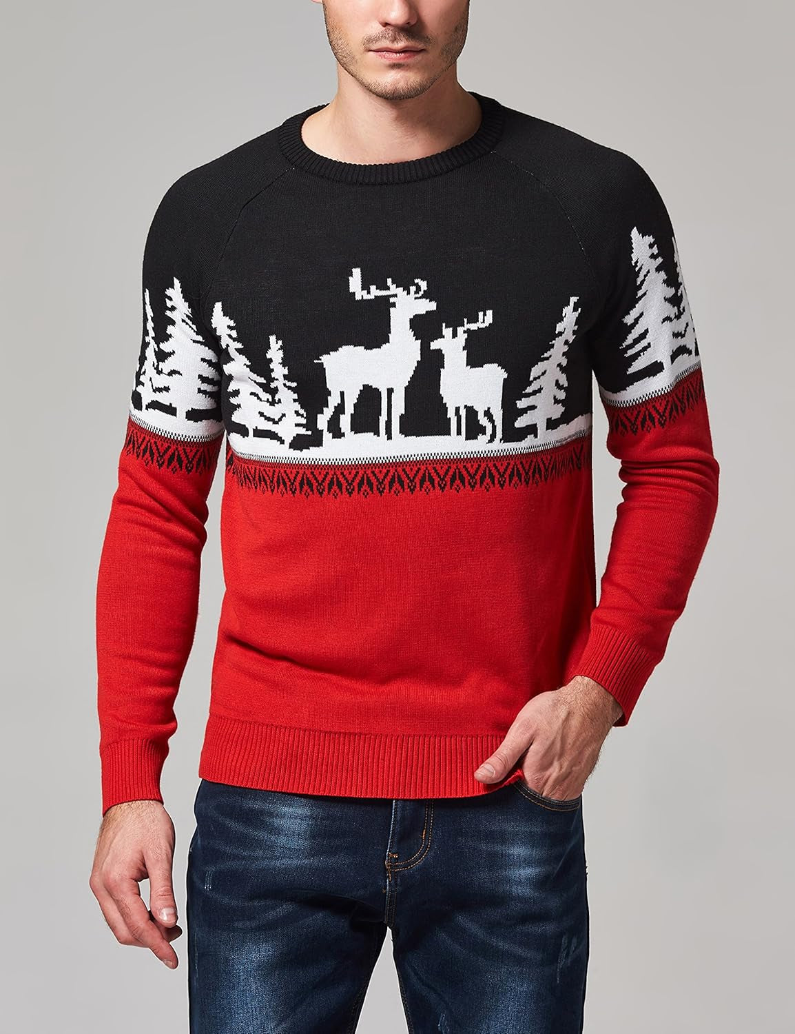 -Ugly-Christmas-Sweater-For-Mens-Funny Sweater Holiday Reindeer Knitted Pullover Crew Neck