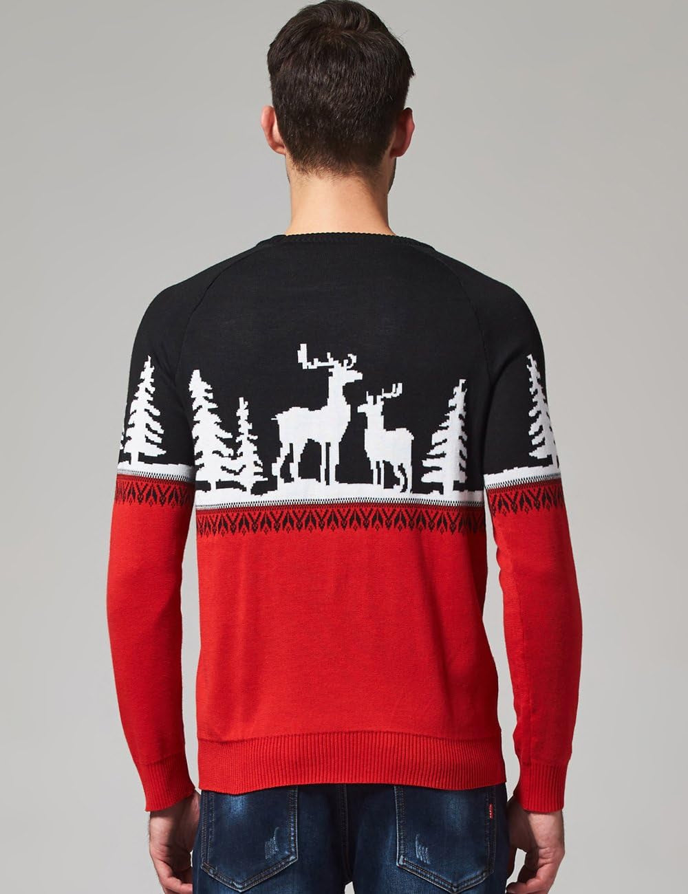 -Ugly-Christmas-Sweater-For-Mens-Funny Sweater Holiday Reindeer Knitted Pullover Crew Neck