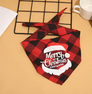 Christmas Plaid Pet Bandanas – Red and Green Plaid with 'Santa's Favorite' Print for Festive Holiday Fun.